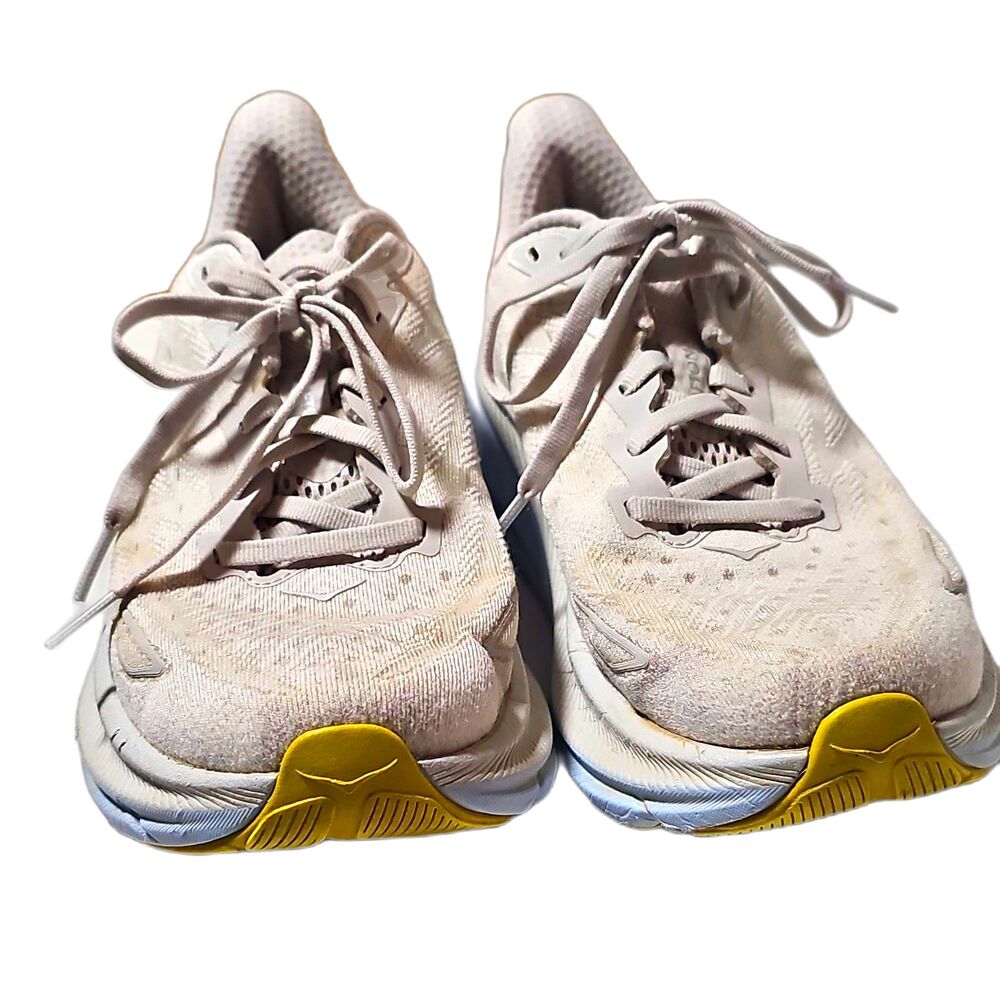 HOKA Clifton Womens White Yellow Mesh Running Shoes 8B Width EU 40